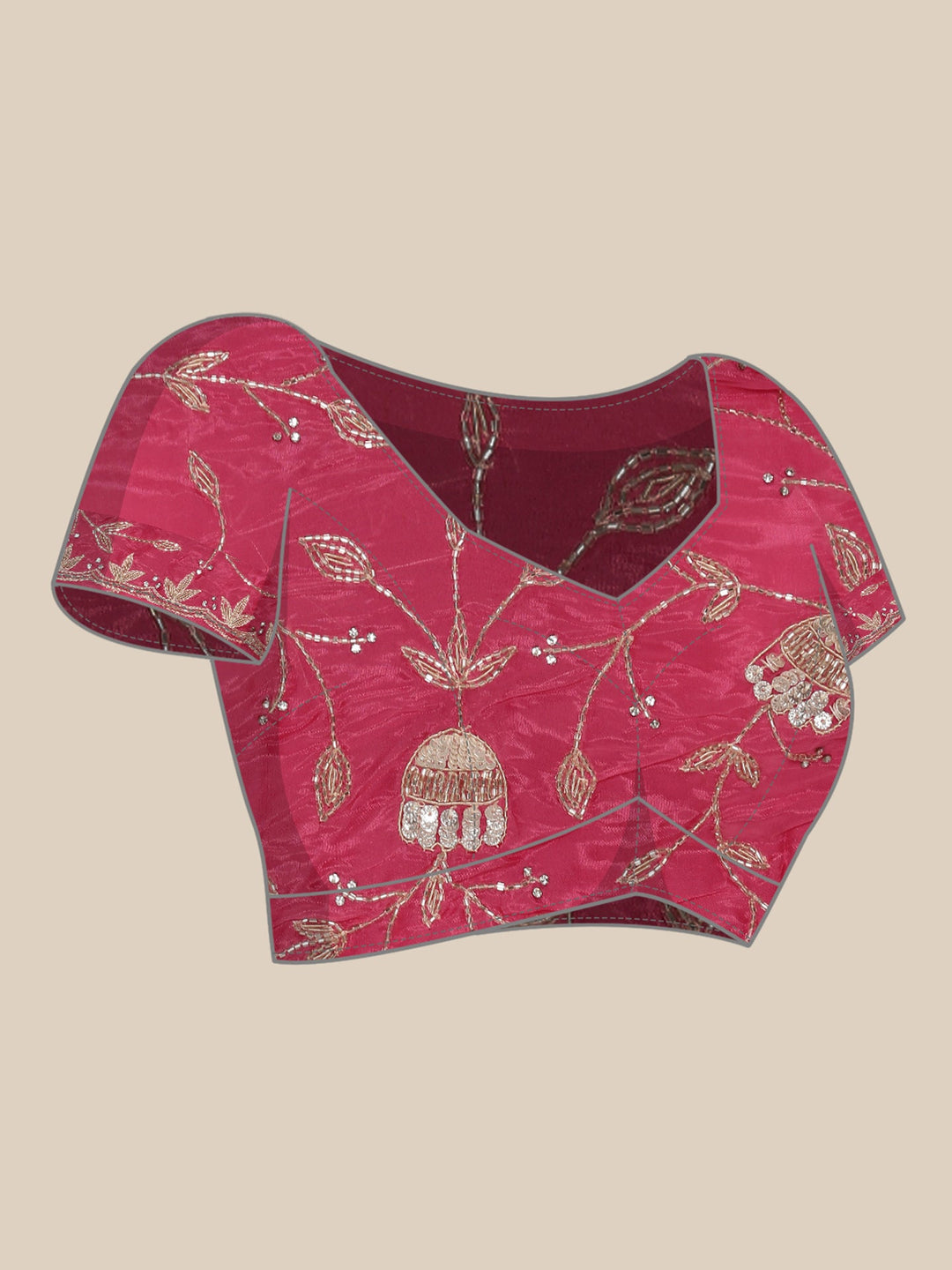 Neerus Pink Silk Embellished Saree with Readymade Blouse - detail view 3