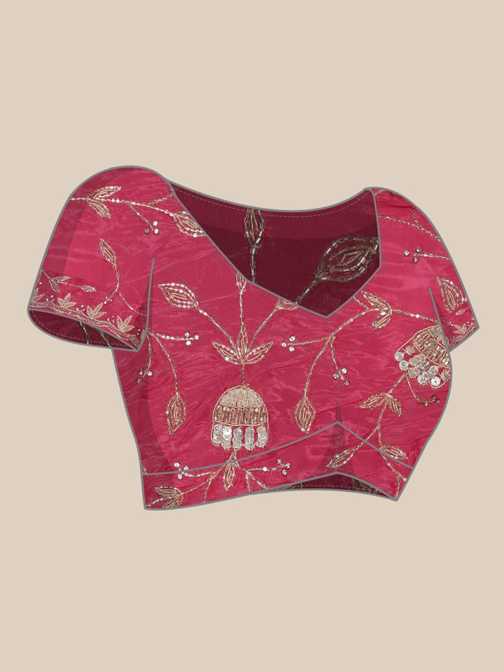 Neerus Pink Silk Embellished Saree with Readymade Blouse - detail view 3