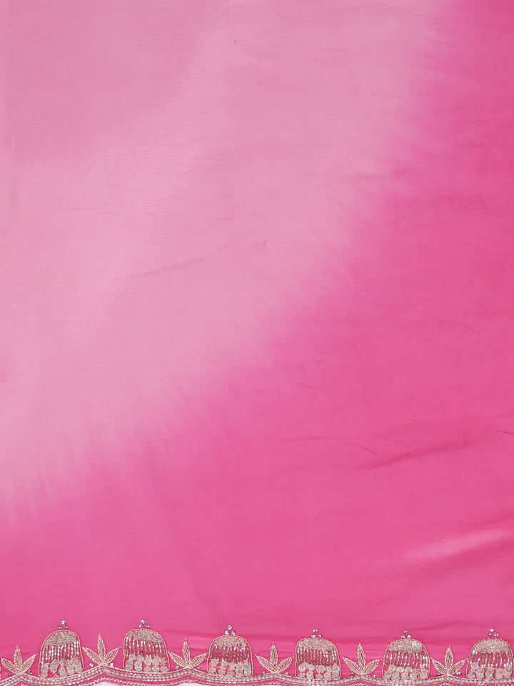 Neerus Pink Silk Embellished Saree with Readymade Blouse - detail view 4