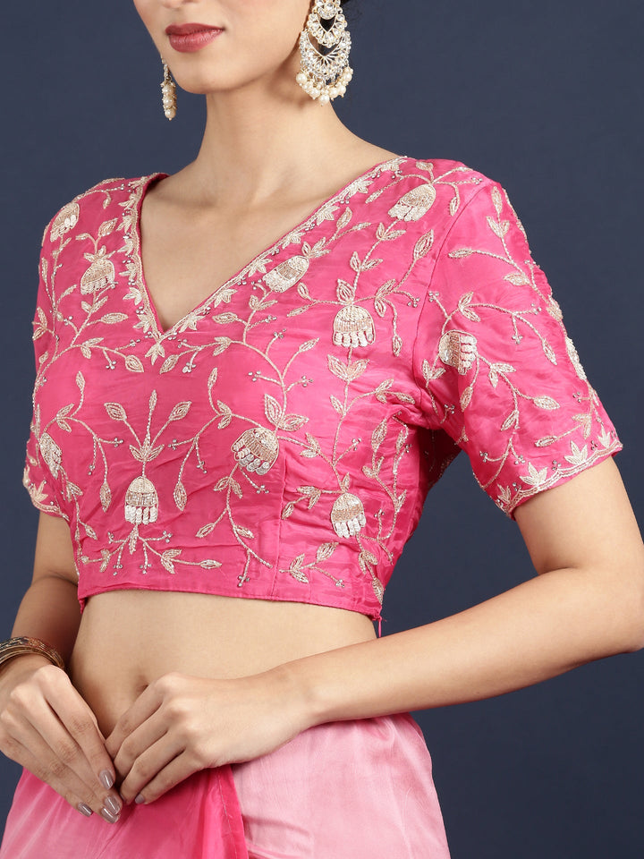 Neerus Pink Silk Embellished Saree with Readymade Blouse - detail view 5
