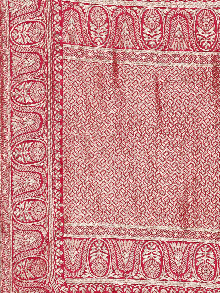 Neerus Pink Banarasi embroidered saree with readymade blouse - detail view 3