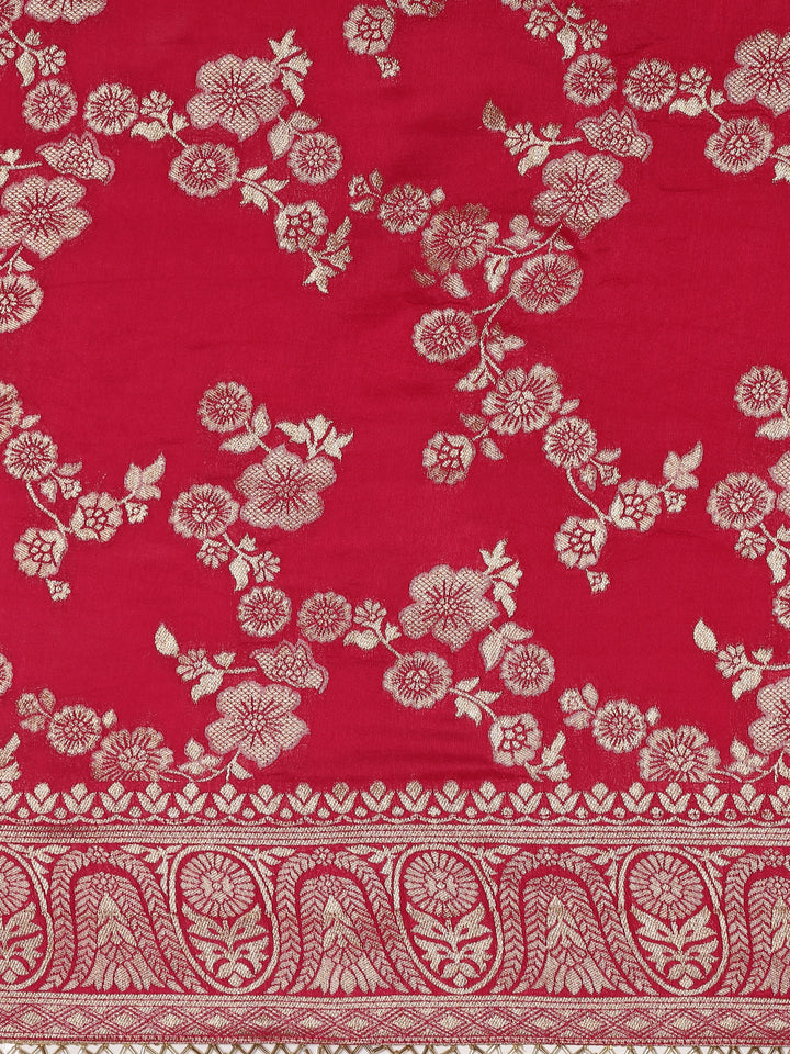 Neerus Pink Banarasi embroidered saree with readymade blouse - detail view 2