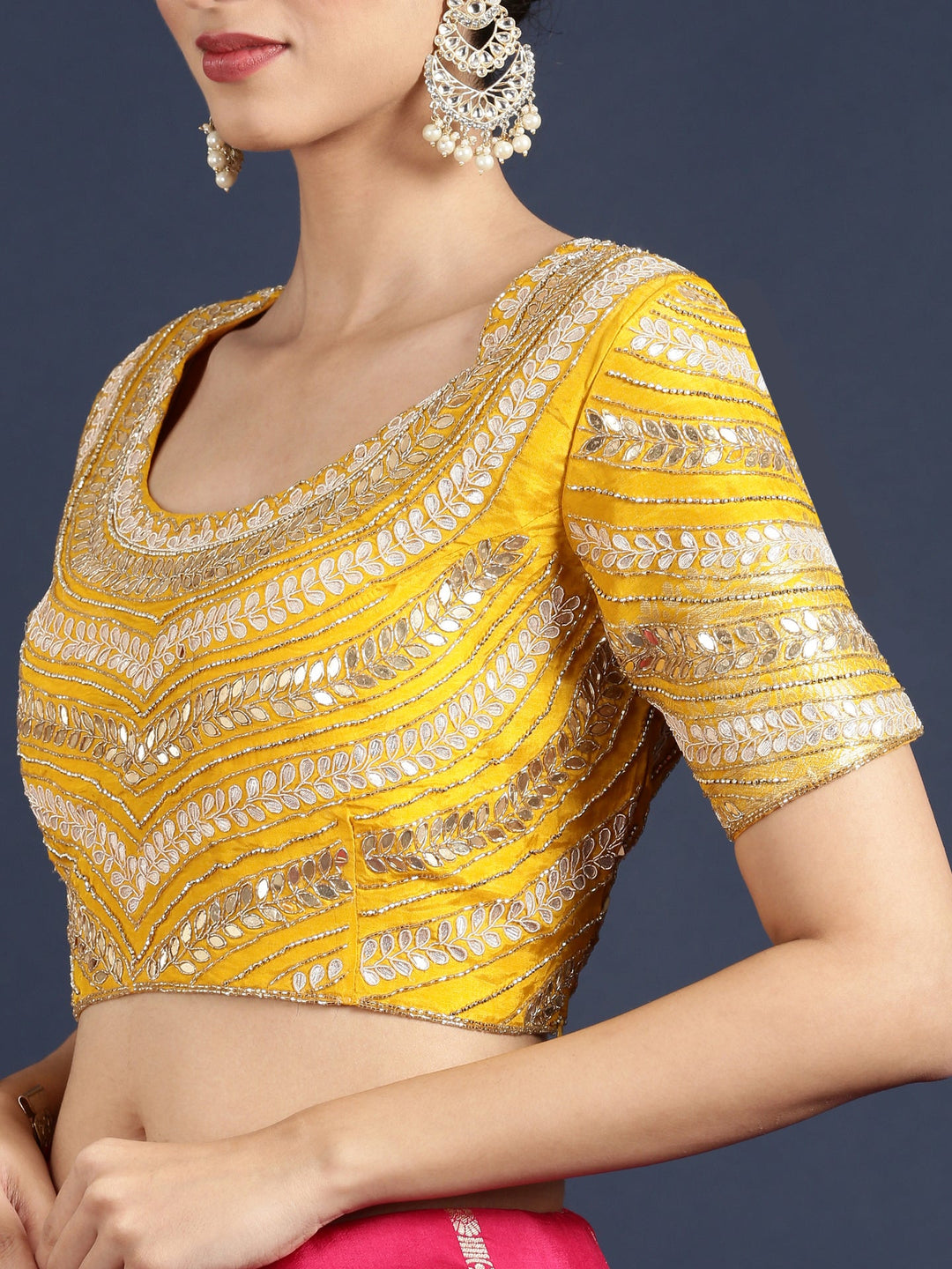 Neerus Pink Banarasi embroidered saree with readymade blouse - detail view 4