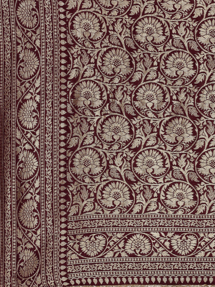 Neerus Purple Banarasi woven saree with embroidered blouse - detail view 2