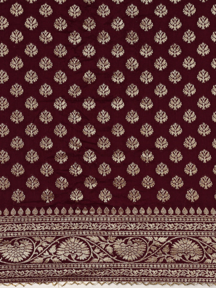 Neerus Purple Banarasi woven saree with embroidered blouse - detail view 4