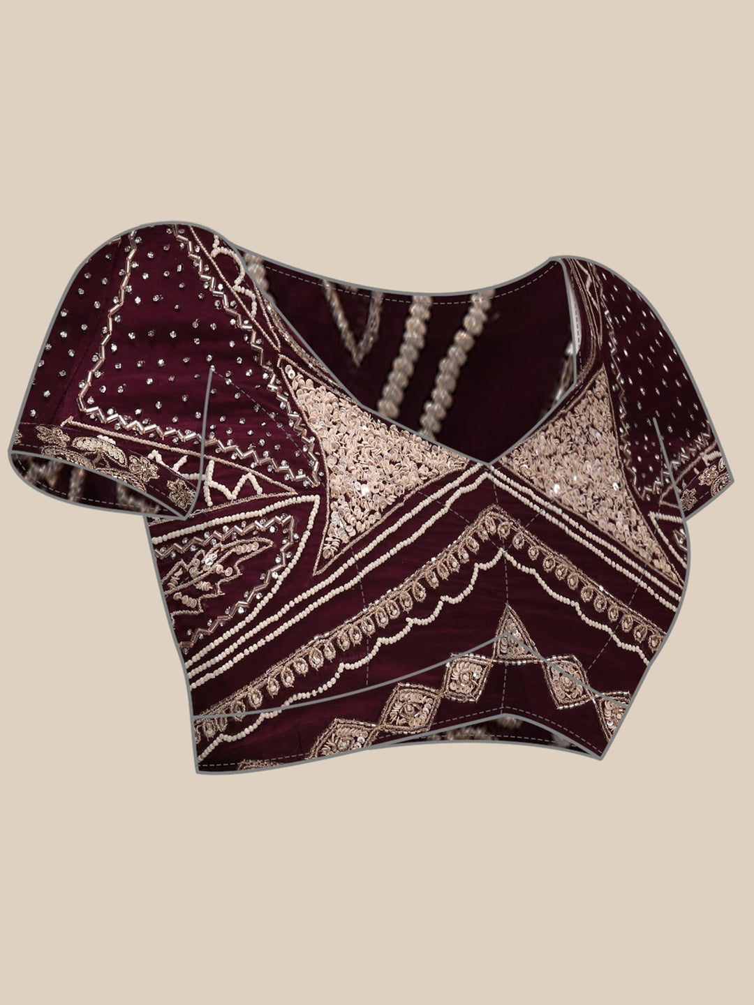 Neerus Purple crepe embroidered saree with blouse - detail view 5