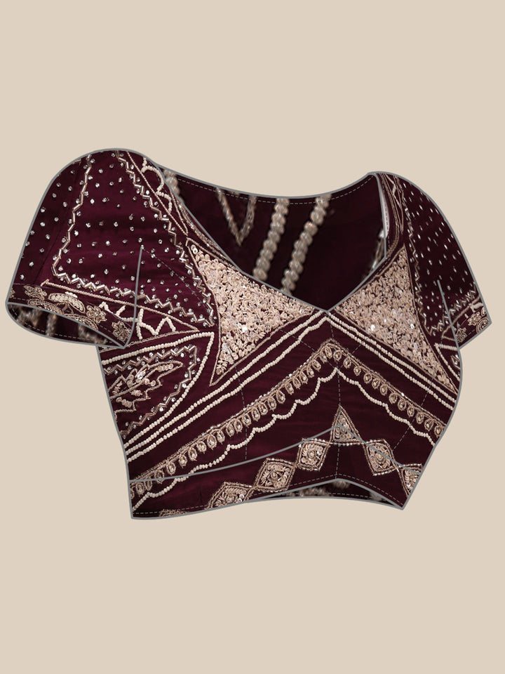 Neerus Purple crepe embroidered saree with blouse - detail view 5