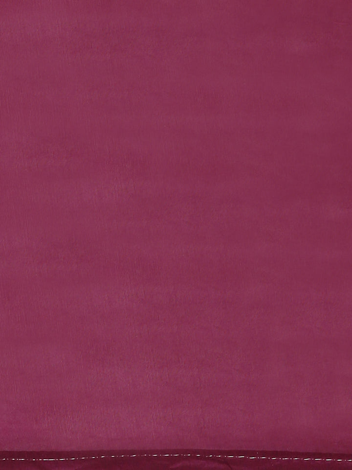 Neerus Purple crepe embroidered saree with blouse - detail view 3