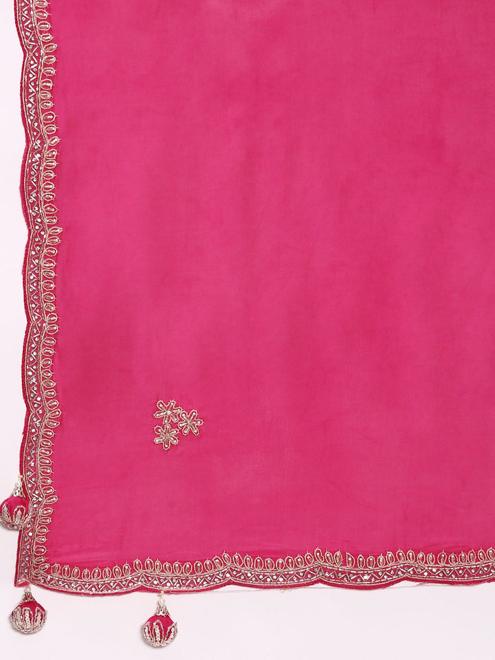 Rani Pink Crepe Embroidery Saree With Readymade Blouse