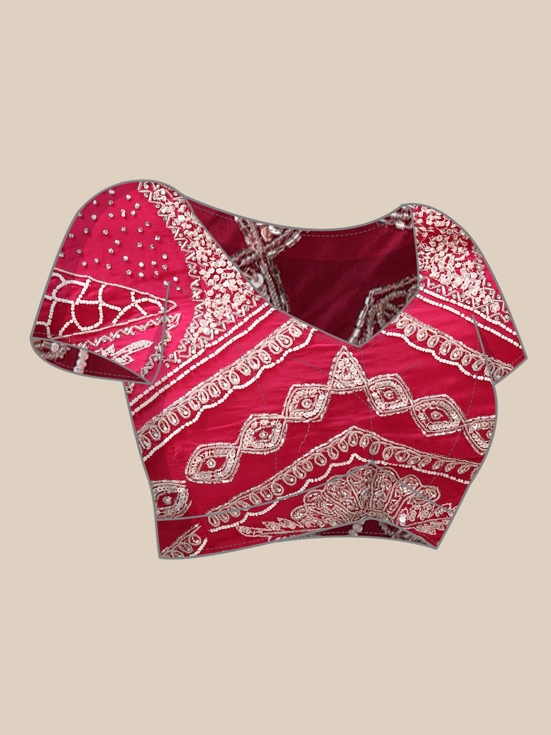 Neerus Pink crepe embroidered saree with readymade blouse - detail view 5