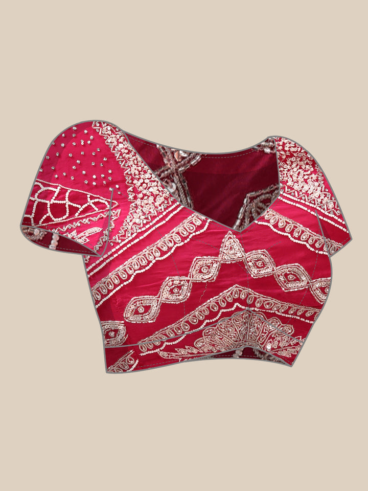 Neerus Pink crepe embroidered saree with readymade blouse - detail view 5