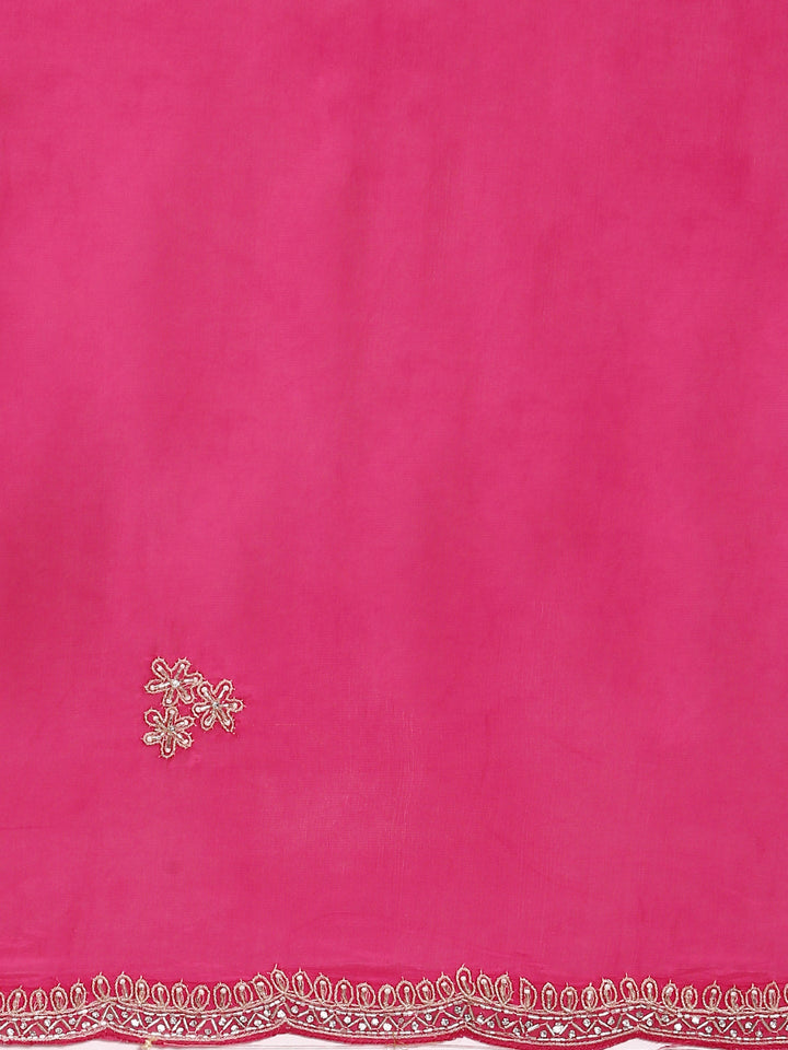 Rani Pink Crepe Embroidery Saree With Readymade Blouse
