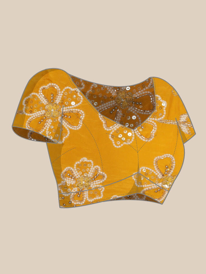 Neerus Yellow silk embellished saree with stone work - detail view 3