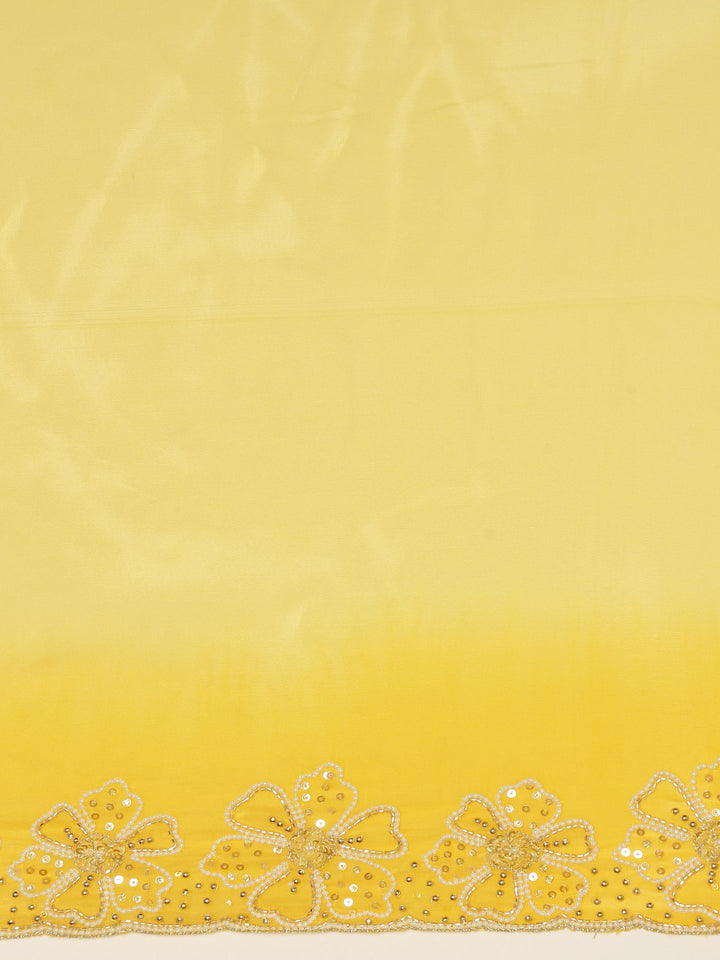 Neerus Yellow silk embellished saree with stone work - detail view 4