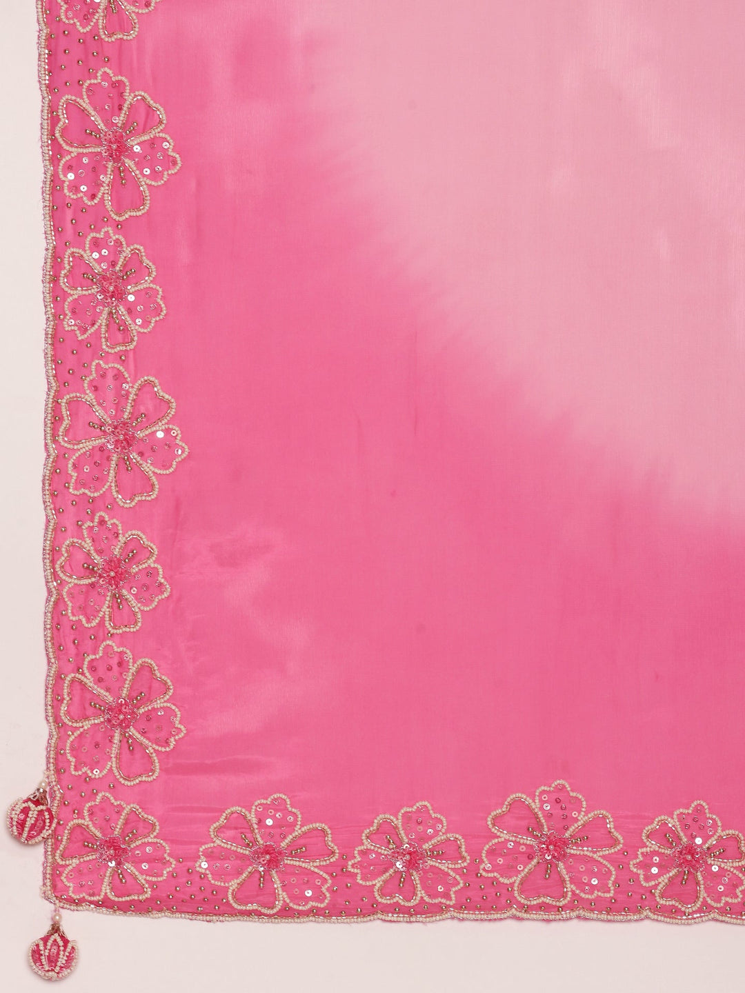 Neerus Pink silk embellished saree with stone work - detail view 2