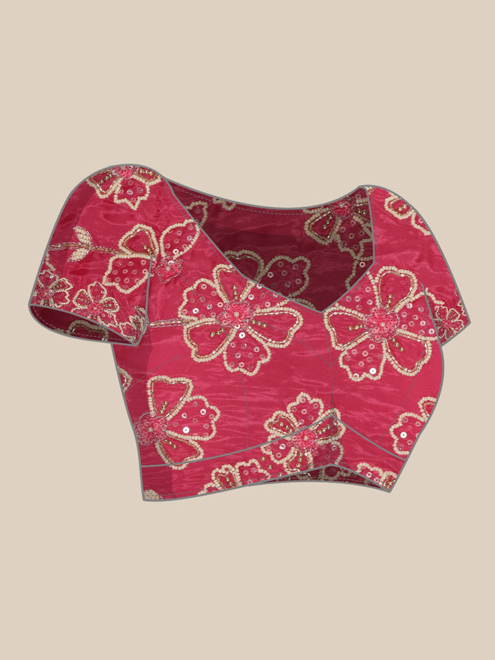 Neerus Pink silk embellished saree with stone work - detail view 3