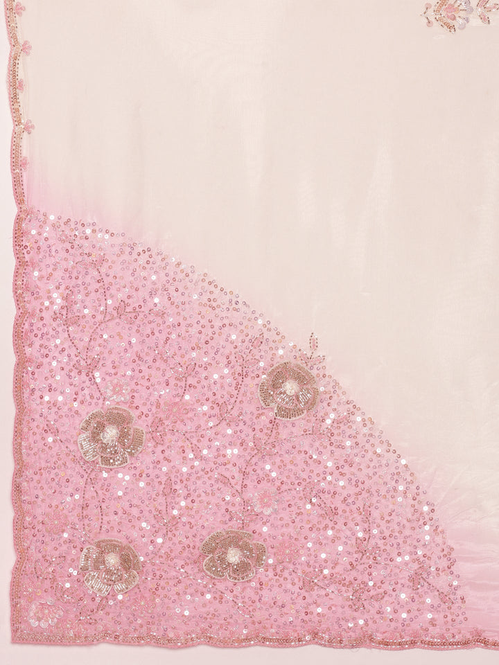 Neerus Pink crepe embellished saree - detail view 2