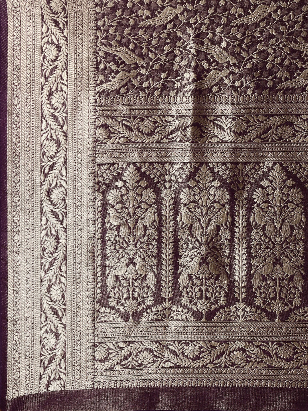 Neerus Purple Banarasi woven saree - detail view 2