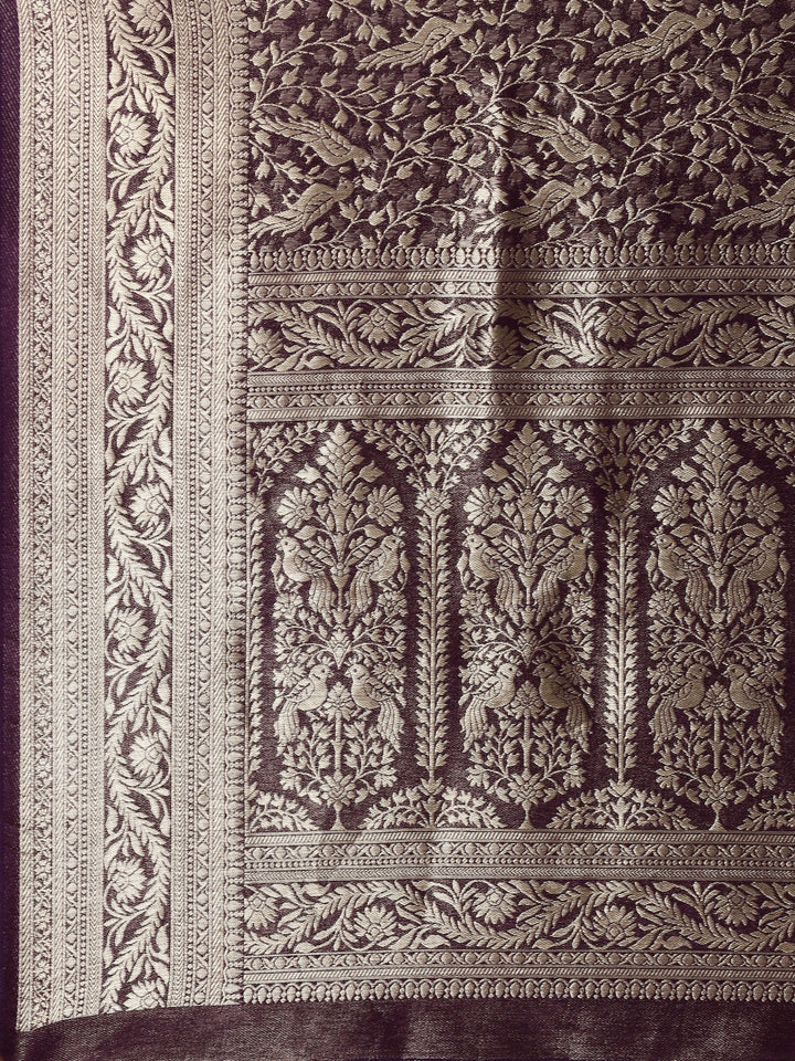 Neerus Purple Banarasi woven saree - detail view 2