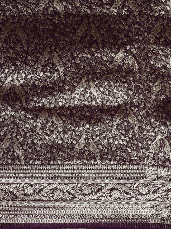 Neerus Purple Banarasi woven saree - detail view 4
