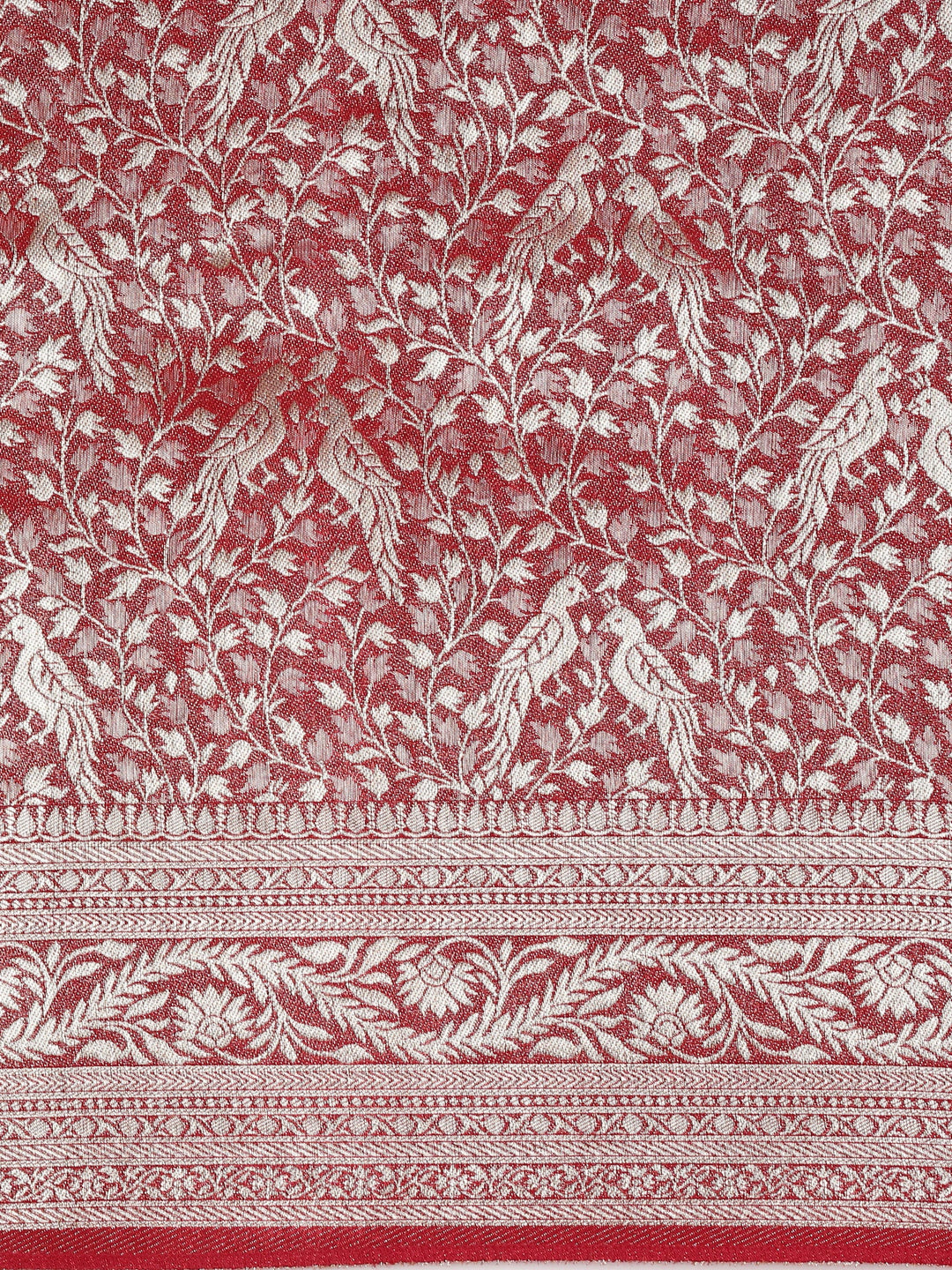 Neerus Red Banarasi woven saree - detail view 4
