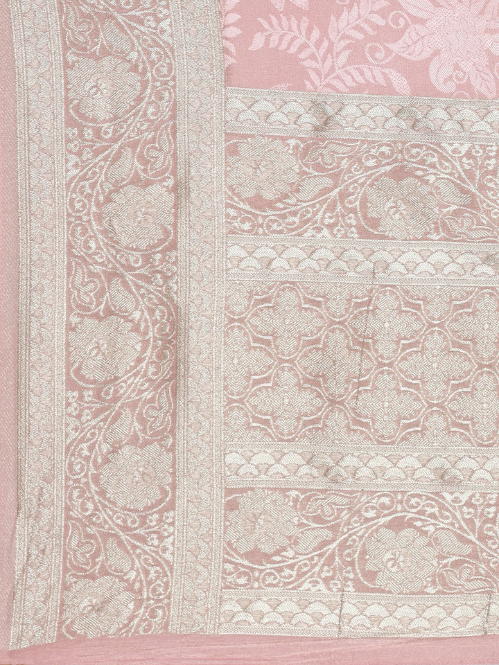 Neerus Pink Banarasi woven saree - detail view 2