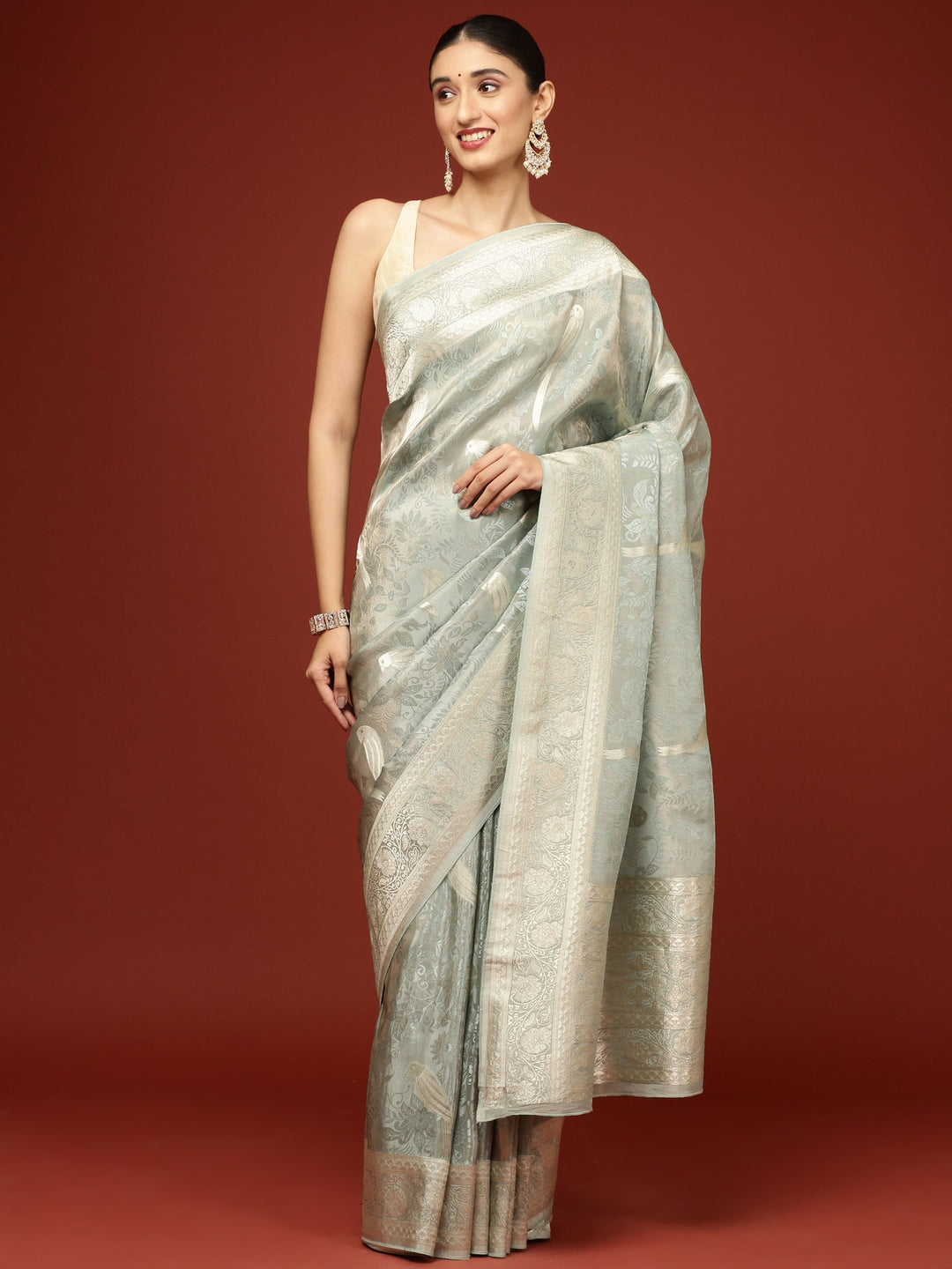 Neerus Blue Banarasi woven saree - detail view 1
