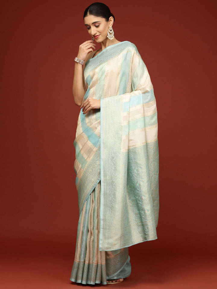 Neerus Blue Banarasi woven saree - detail view 1