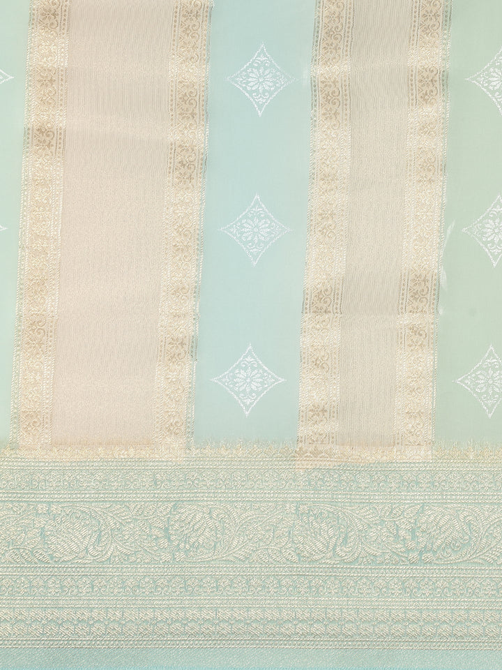 Neerus Blue Banarasi woven saree - detail view 4