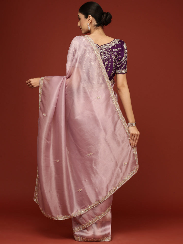 Lilac Tissue Saree With Stone Work Readymade Blouse