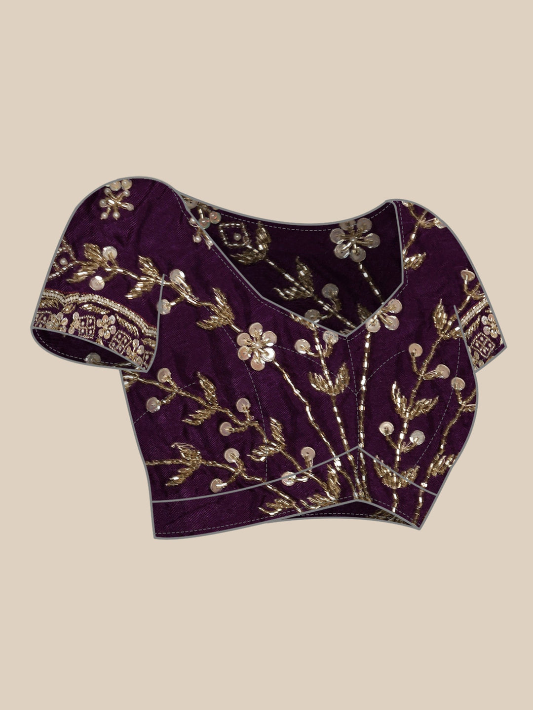 Neerus Purple tissue embellished saree with stone work - detail view 3