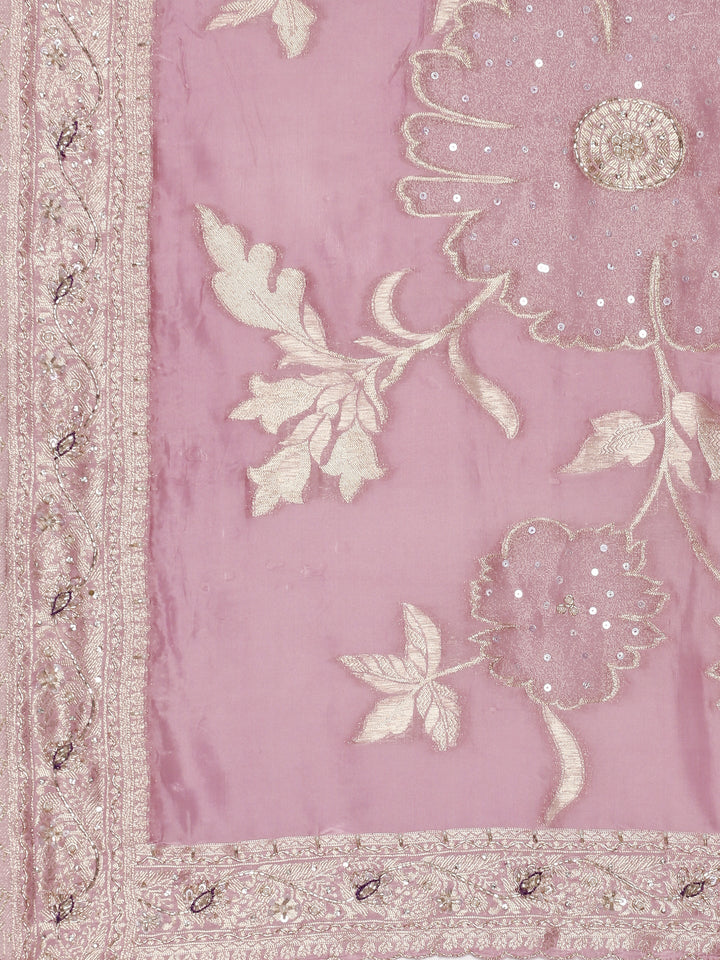 Neerus Purple tissue embellished saree with readymade blouse - detail view 2