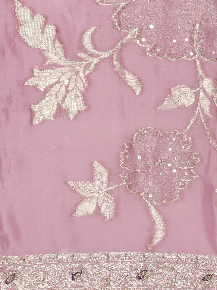 Neerus Purple tissue embellished saree with readymade blouse - detail view 3