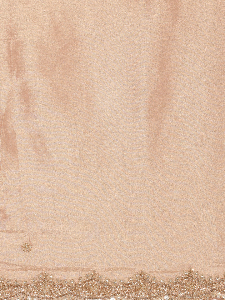 Peach Tissue Saree With Stone Work Readymade Blouse