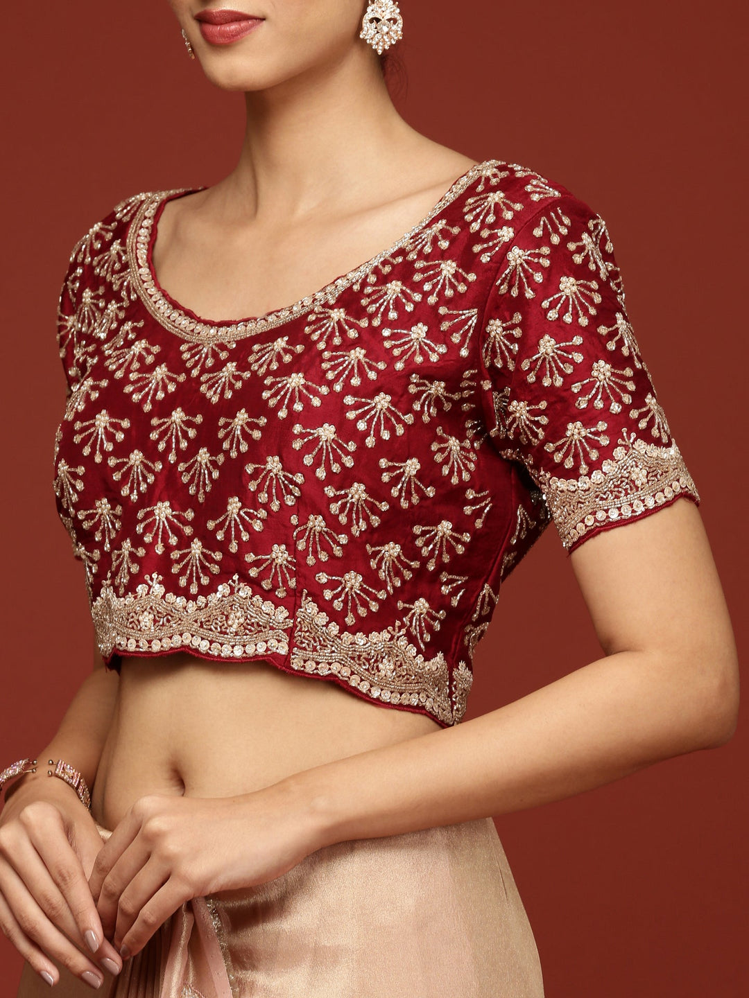 Neerus Pink tissue embellished saree with stone work - detail view 4