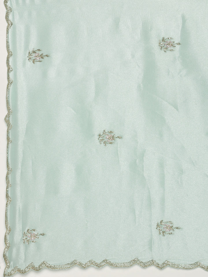 Neerus Green tissue hand embroidered saree with stone work - detail view 2