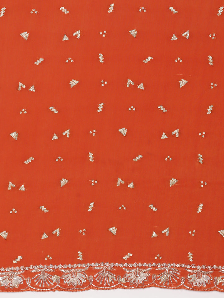 Neerus Orange crepe embellished saree with readymade blouse - detail view 3