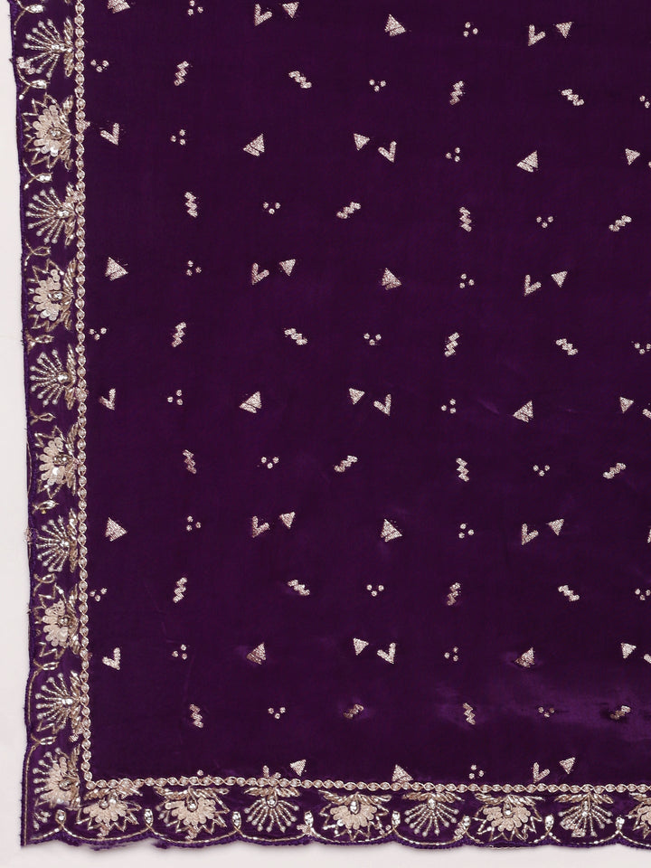 Neerus Purple crepe embellished saree with stone work - detail view 2