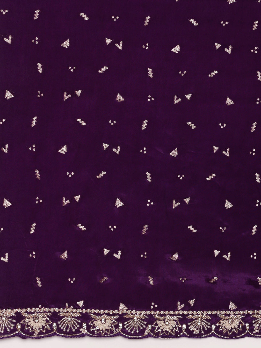 Neerus Purple crepe embellished saree with stone work - detail view 3