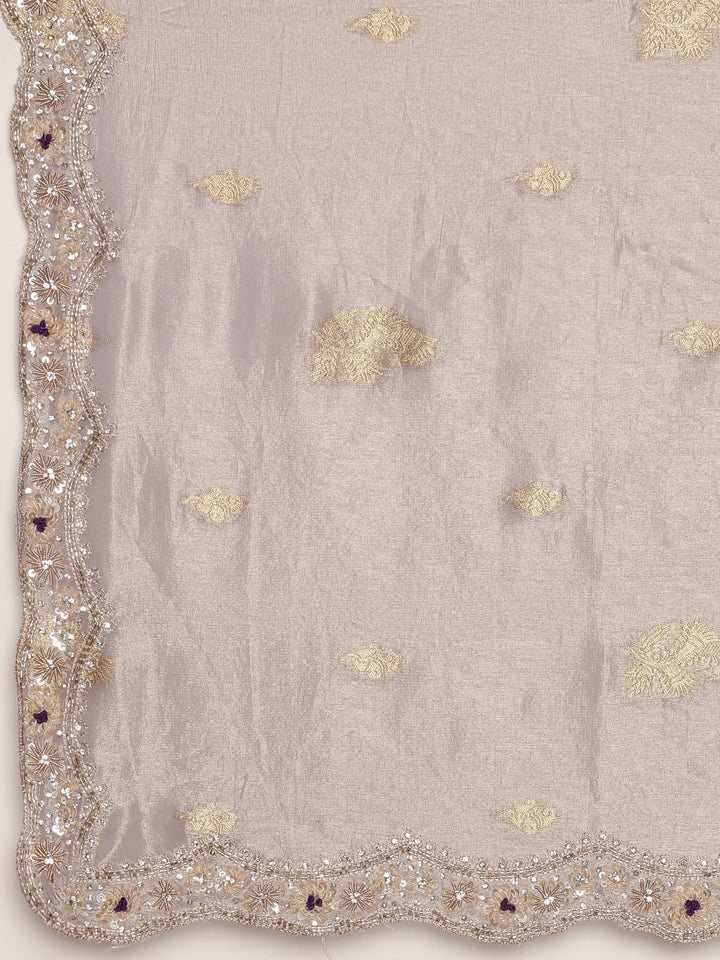 Lilac Tissue Weaved Saree With Stone Work Readymade Blouse