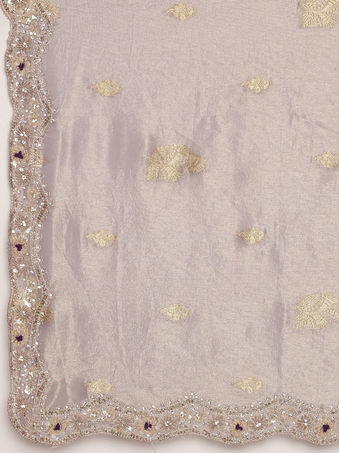 Neerus Purple tissue embellished saree with stone work - detail view 2