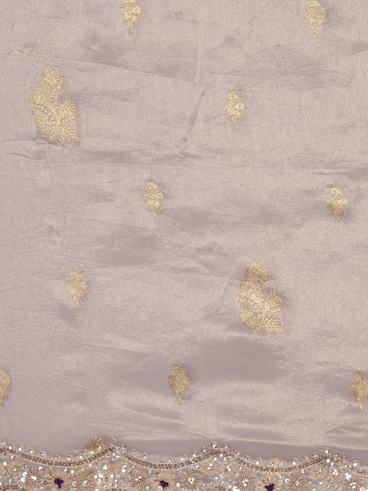 Lilac Tissue Weaved Saree With Stone Work Readymade Blouse