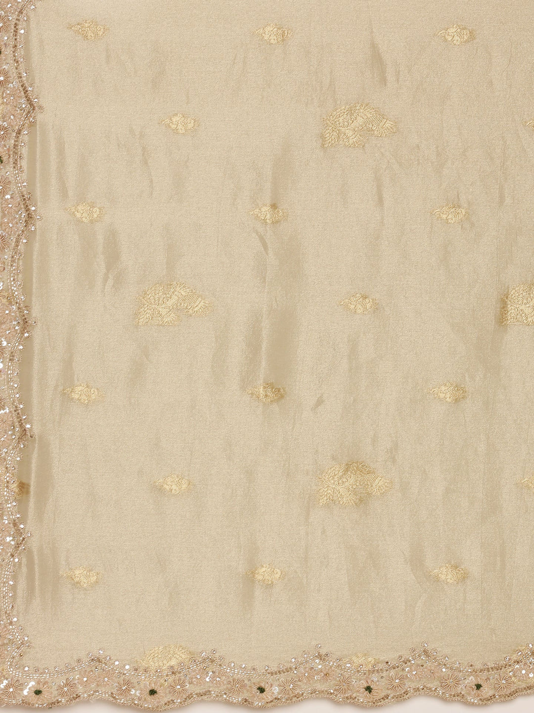 Neerus Green tissue embellished saree with readymade blouse - detail view 2