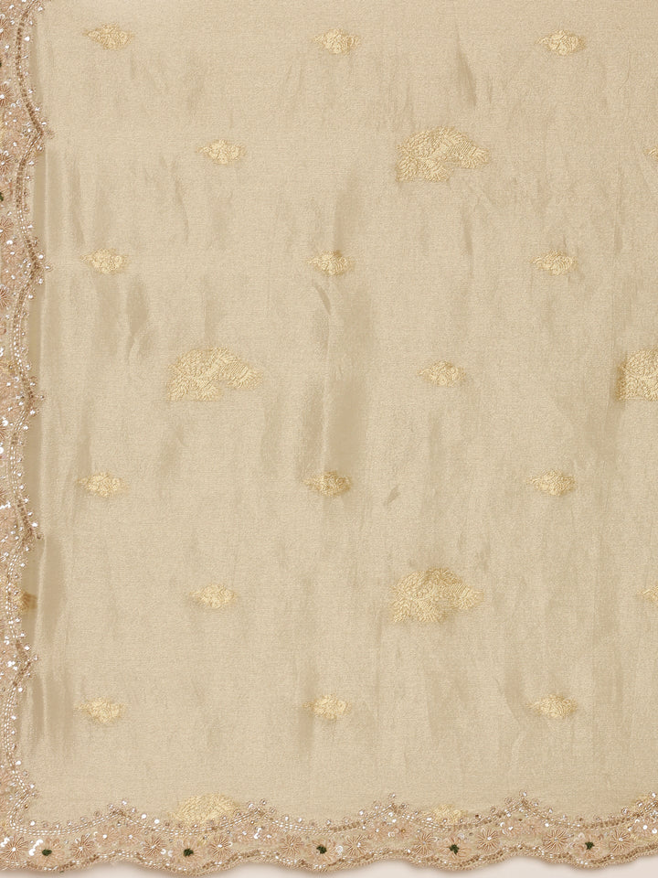 Neerus Green tissue embellished saree with readymade blouse - detail view 2
