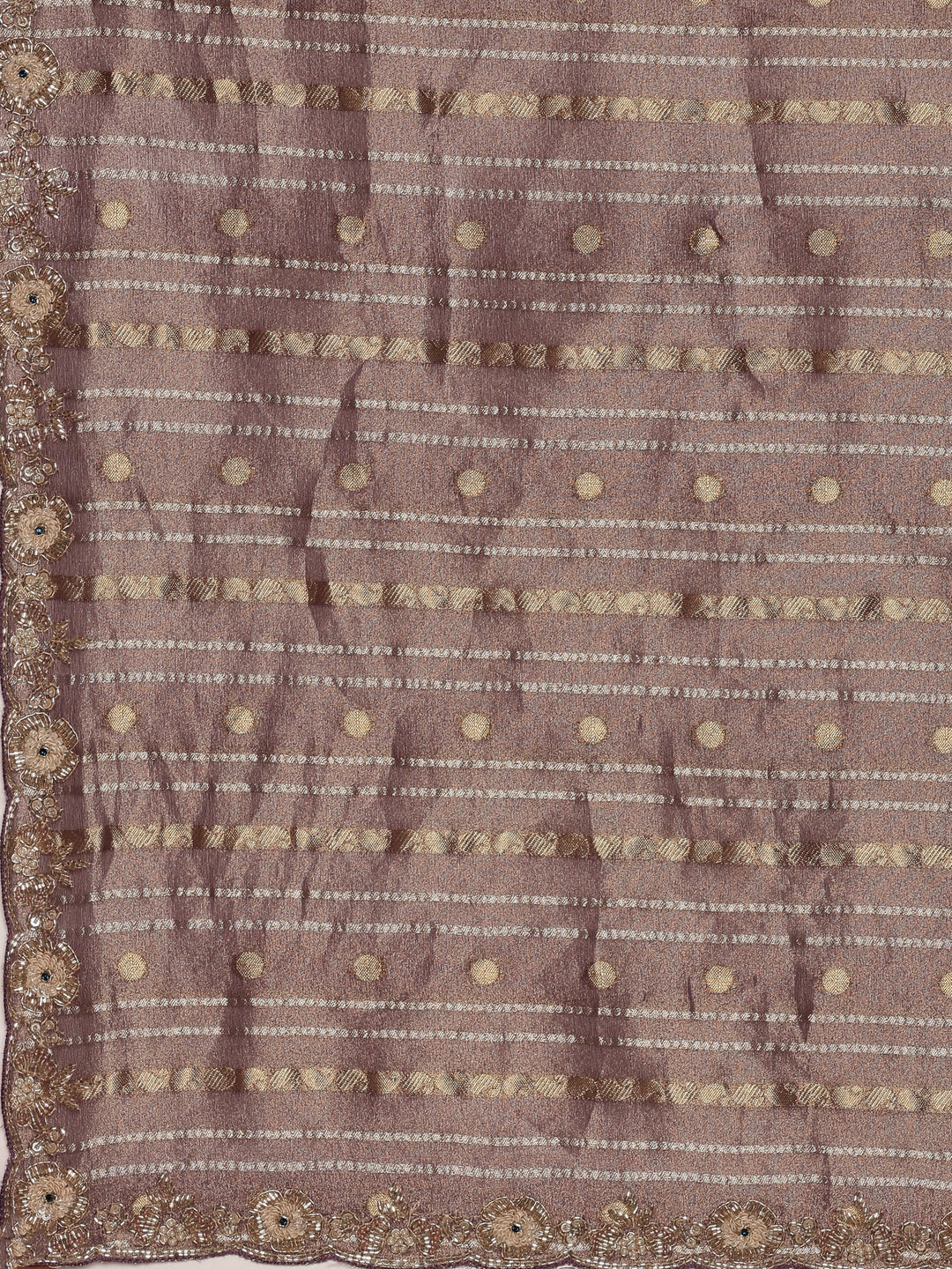 Neerus Purple tissue embellished saree with readymade blouse - detail view 2