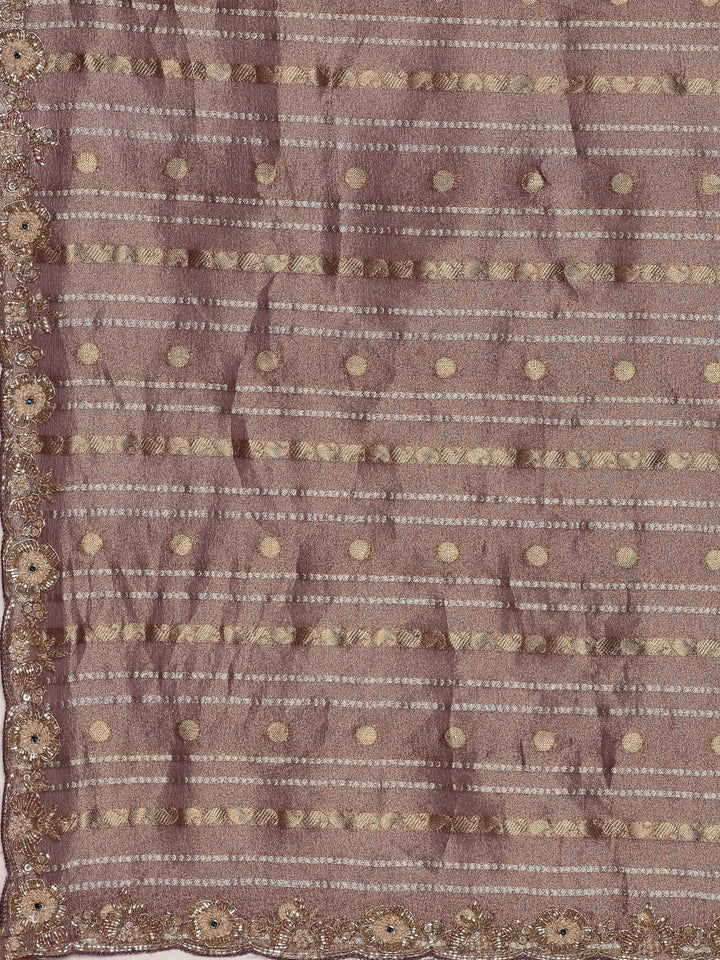 Purple Tissue Weaved Saree With Stone Work Readymade Blouse