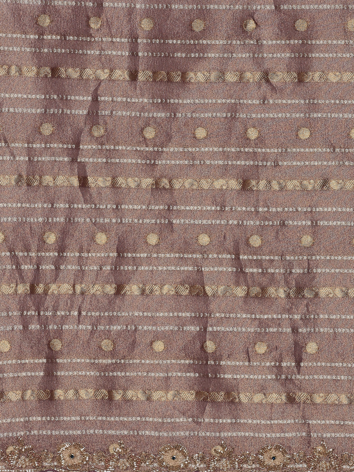 Purple Tissue Weaved Saree With Stone Work Readymade Blouse