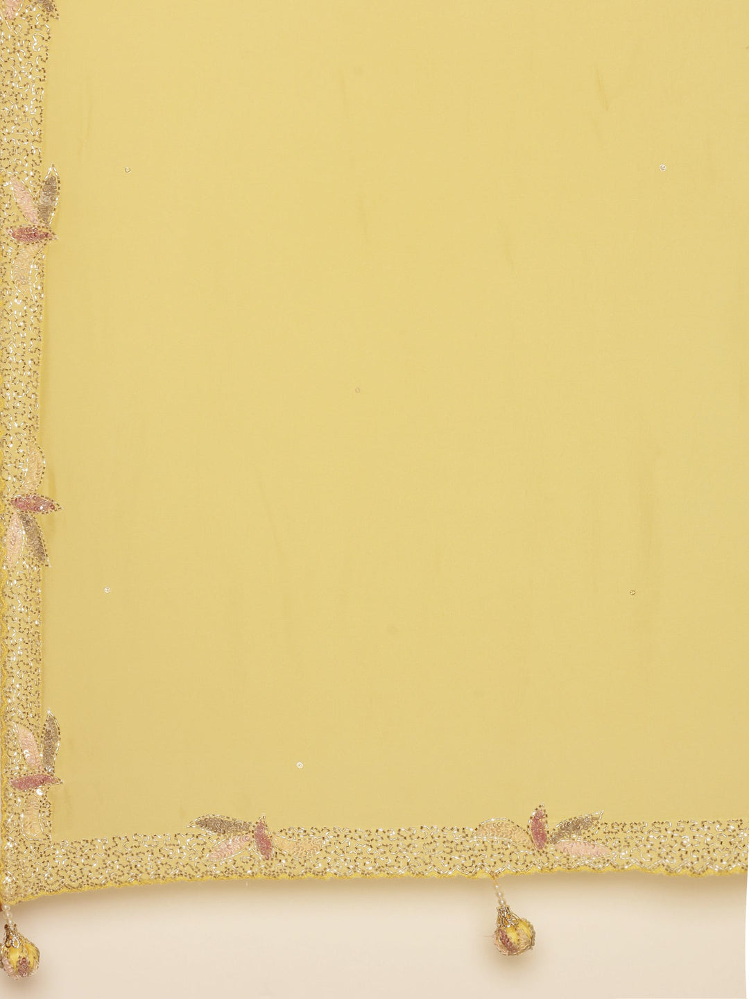 Neerus Yellow crepe embellished saree with readymade blouse - detail view 2