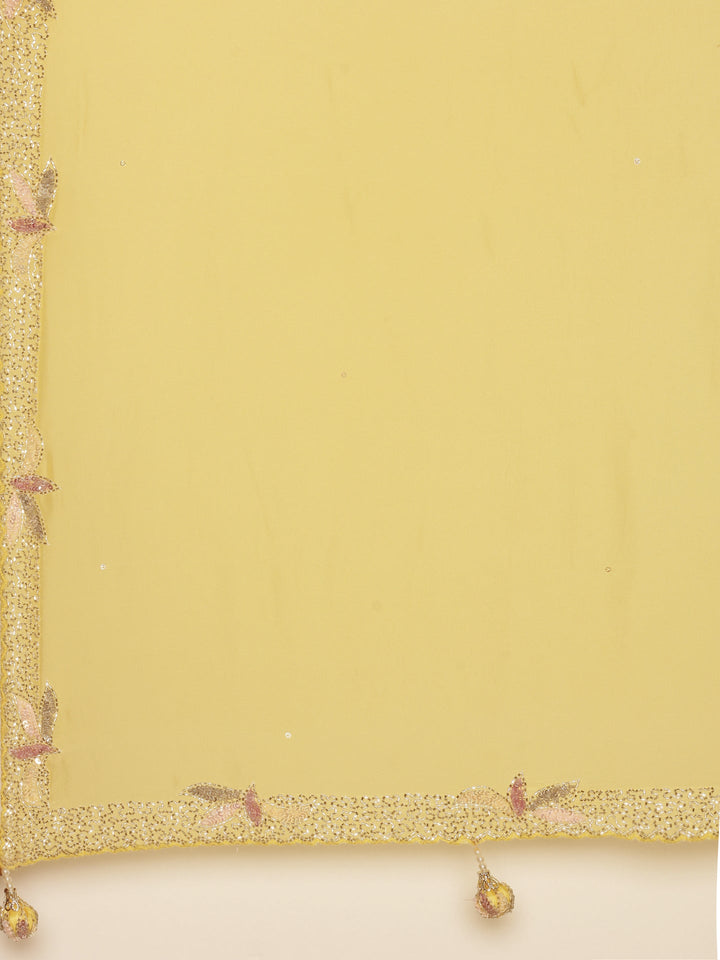 Neerus Yellow crepe embellished saree with readymade blouse - detail view 2