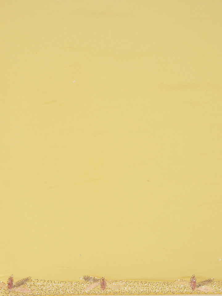 Neerus Yellow crepe embellished saree with readymade blouse - detail view 4